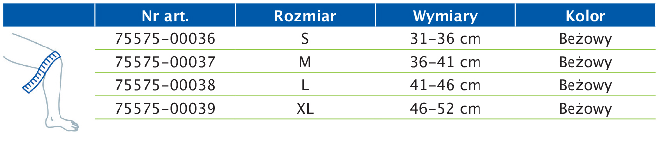 Tabela rozmiarów przedstawiająca wymiary opaski na kolano Actimove Everyday Supports z zakrytą rzepką Tabela rozmiarów przedstawiająca wymiary opaski na kolano Actimove Everyday Supports z zakrytą rzepką
